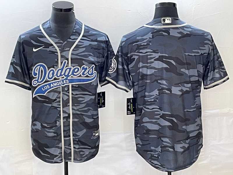 Men%27s Los Angeles Dodgers Blank Gray Camo Cool Base With Patch Stitched Baseball Jersey->los angeles dodgers->MLB Jersey